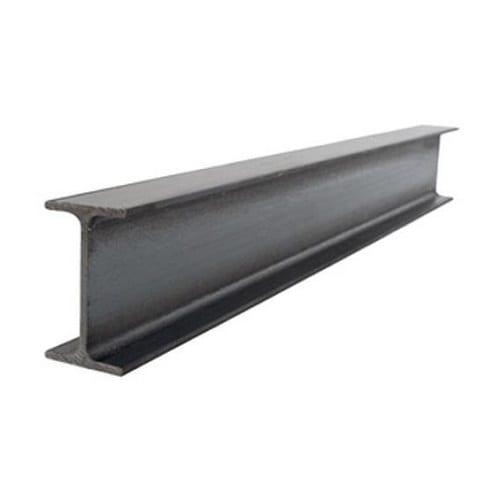 Steel I-beams stacked with their structural cross-sections visible